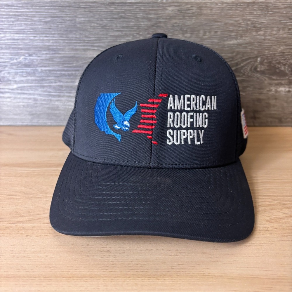American Roofing Supply Hat Cap Snap Back Black Mesh Trucker Embroidered Mens